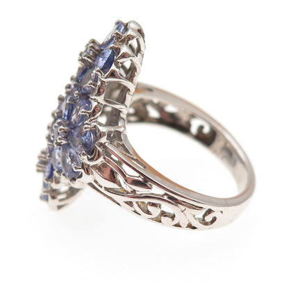 Chuck Clemency 925 Sterling Silver Real Tanzanite Floral Cluster Ring Size 8.25