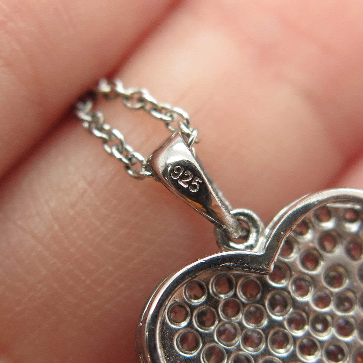 925 Sterling Silver Italy Round-Cut C Z Heart Cable Chain Necklace 16"