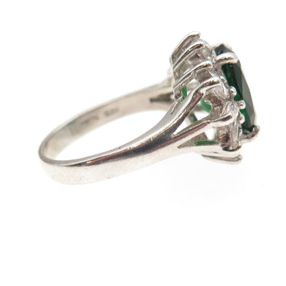 Jolie Gabor 925 Sterling Silver Green & White C Z Bohemian Ring Size 6.75