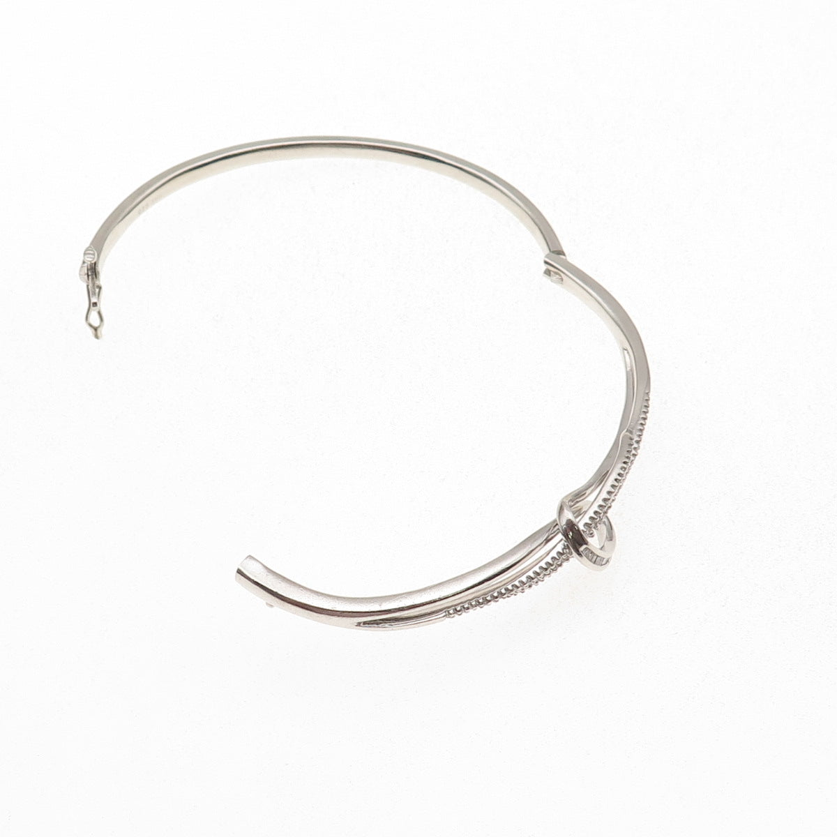 Sun 925 Sterling Silver Real Round-Cut Diamond Twisted Bangle Bracelet 7.5"