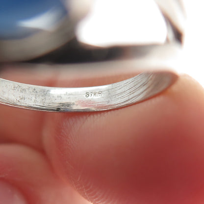 925 Sterling Silver Vintage Star Sapphire Imitation Modernist Ring Size 6.75
