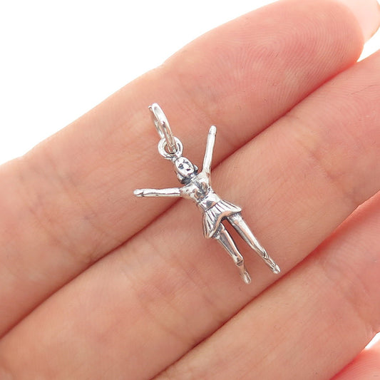 925 Sterling Silver Vintage Cheerleader Minimalist 3D Charm Pendant