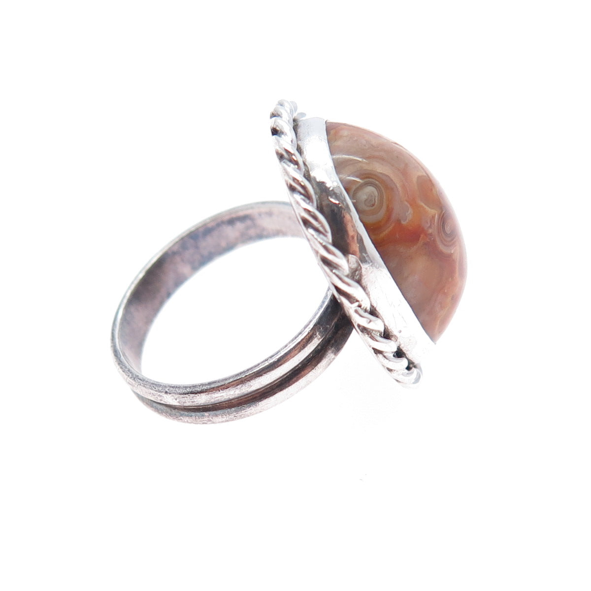 Old Pawn Sterling Silver OLG Artisan Agate Southwestern Tribal Ring Size 5.25
