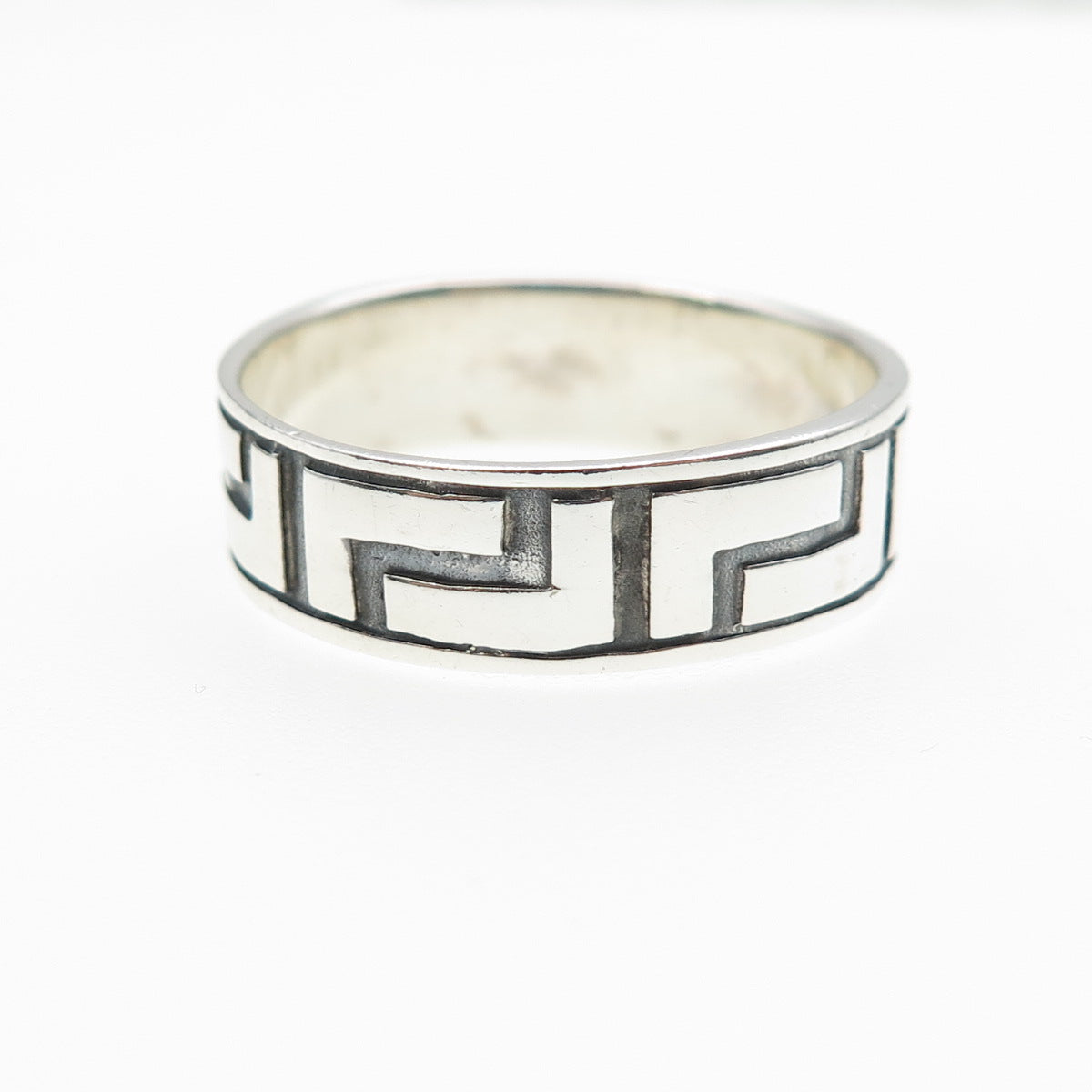 925 Sterling Silver Vintage Greek Maze Oxidized Band Ring Size 12.75