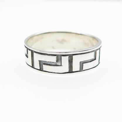 925 Sterling Silver Vintage Greek Maze Oxidized Band Ring Size 12.75