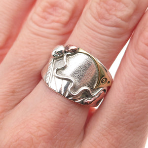 Alfred Joe Navajo Old Pawn Sterling Silver 3-Tone Vintage Tribal Ring Size 9.5