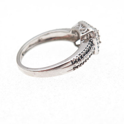 Jane Seymour 925 Sterling Silver Real Blue & White Diamond Ring Size 7.25