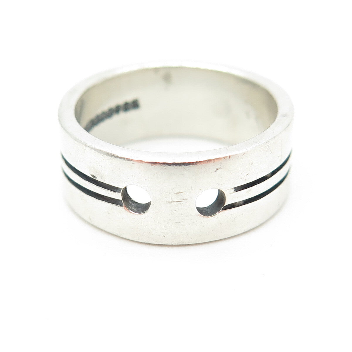925 Sterling Silver Vintage Mexico Stripes & Hole Band Ring Size 7.5
