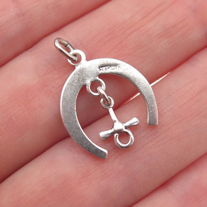 925 Sterling Silver Antique Art Deco Horseshoe Good Luck Mini Charm Pendant