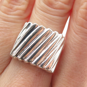 925 Sterling Silver Vintage Modernist Ribbed Square Ring Size 7.25