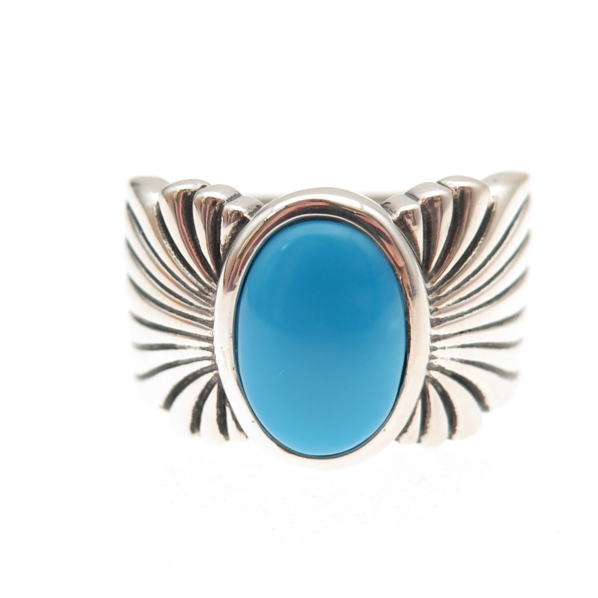 925 Sterling Silver Real Sleeping Beauty Turquoise Floral Ring Size 8.25