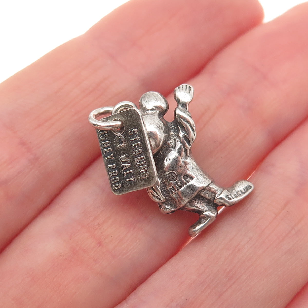 Walt Disney 925 Sterling Silver Vintage Mickey Mouse Oxidized 3D Charm Pendant