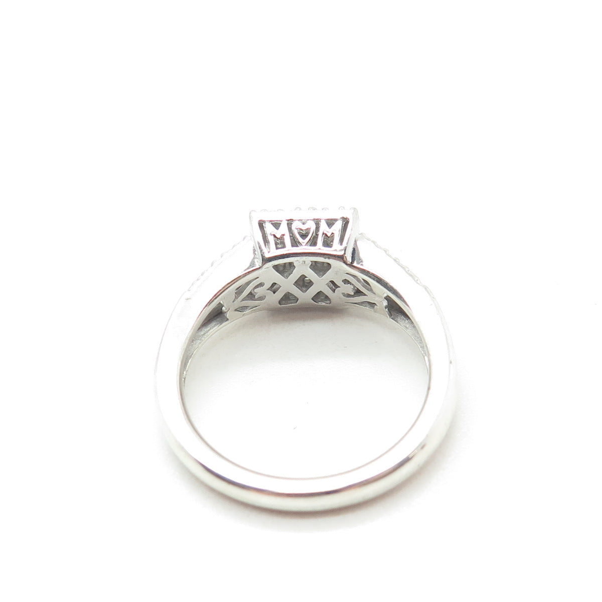 SUN 925 Sterling Silver Real Round-Cut Diamond Princess Square Ring Size 7.25