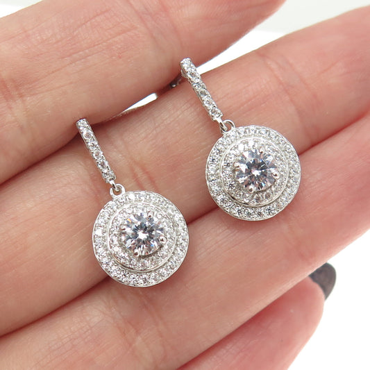 925 Sterling Silver Round-Cut C Z Drop Dangling Earrings