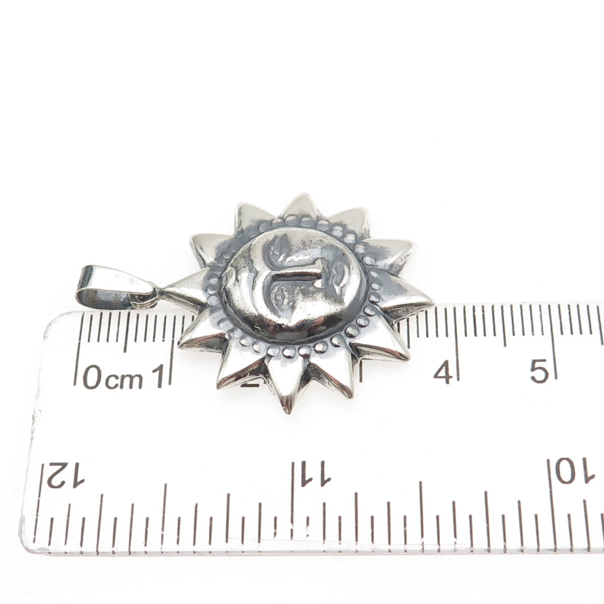 925 Sterling Silver Vintage Sun Face Oxidized Charm Pendant