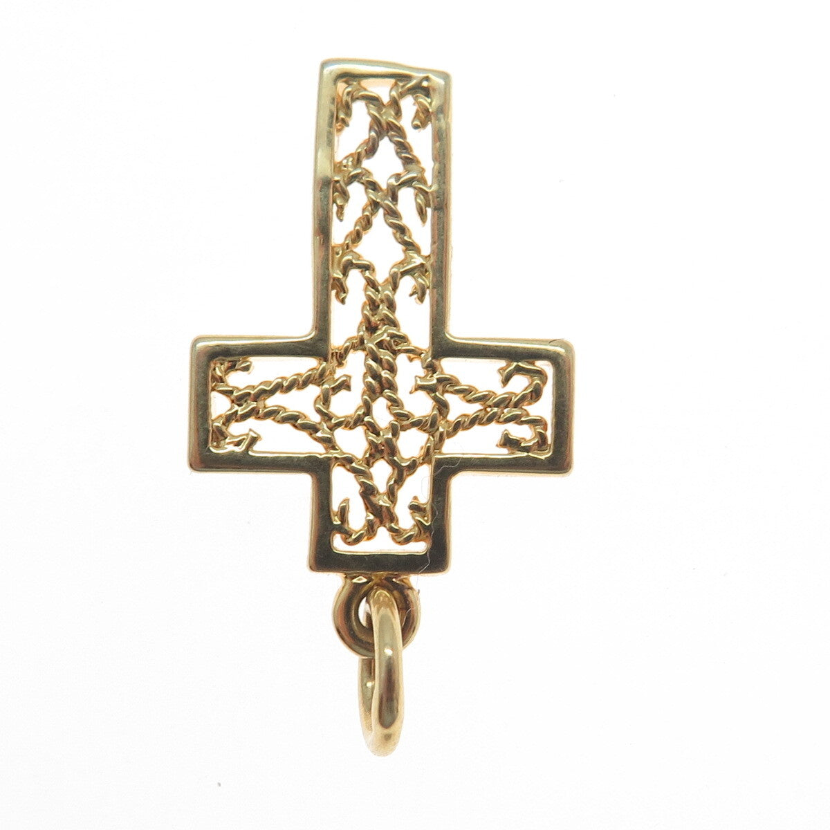 925 Sterling Silver Gold Plated Roped Cross Charm Pendant