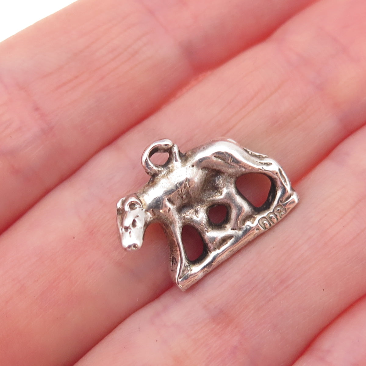 800 Silver Antique Art Deco Capitoline She-Wolf Oxidized 3D Charm Pendant