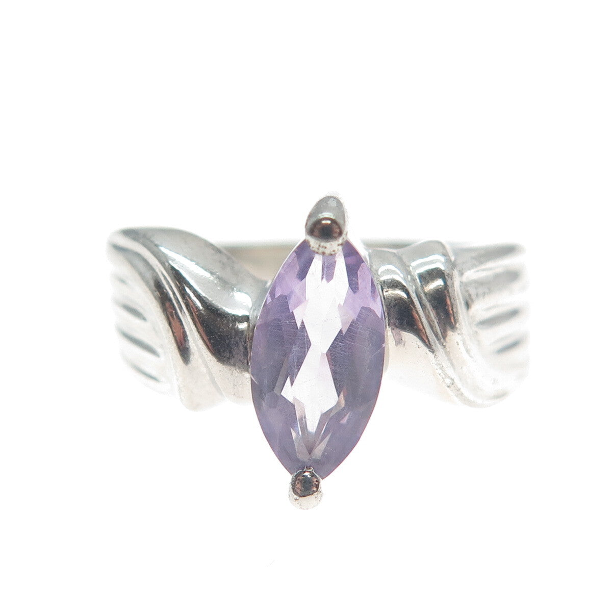 MONICA JAIN 925 Sterling Silver Vintage Real Marquise-Cut Amethyst Ring Size 6