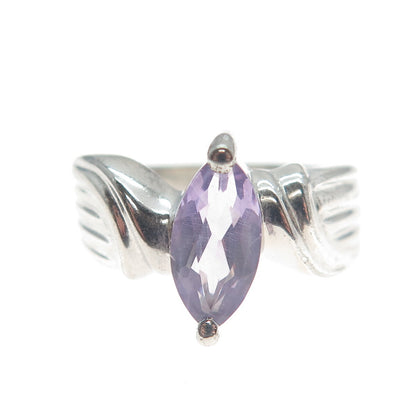 MONICA JAIN 925 Sterling Silver Vintage Real Marquise-Cut Amethyst Ring Size 6