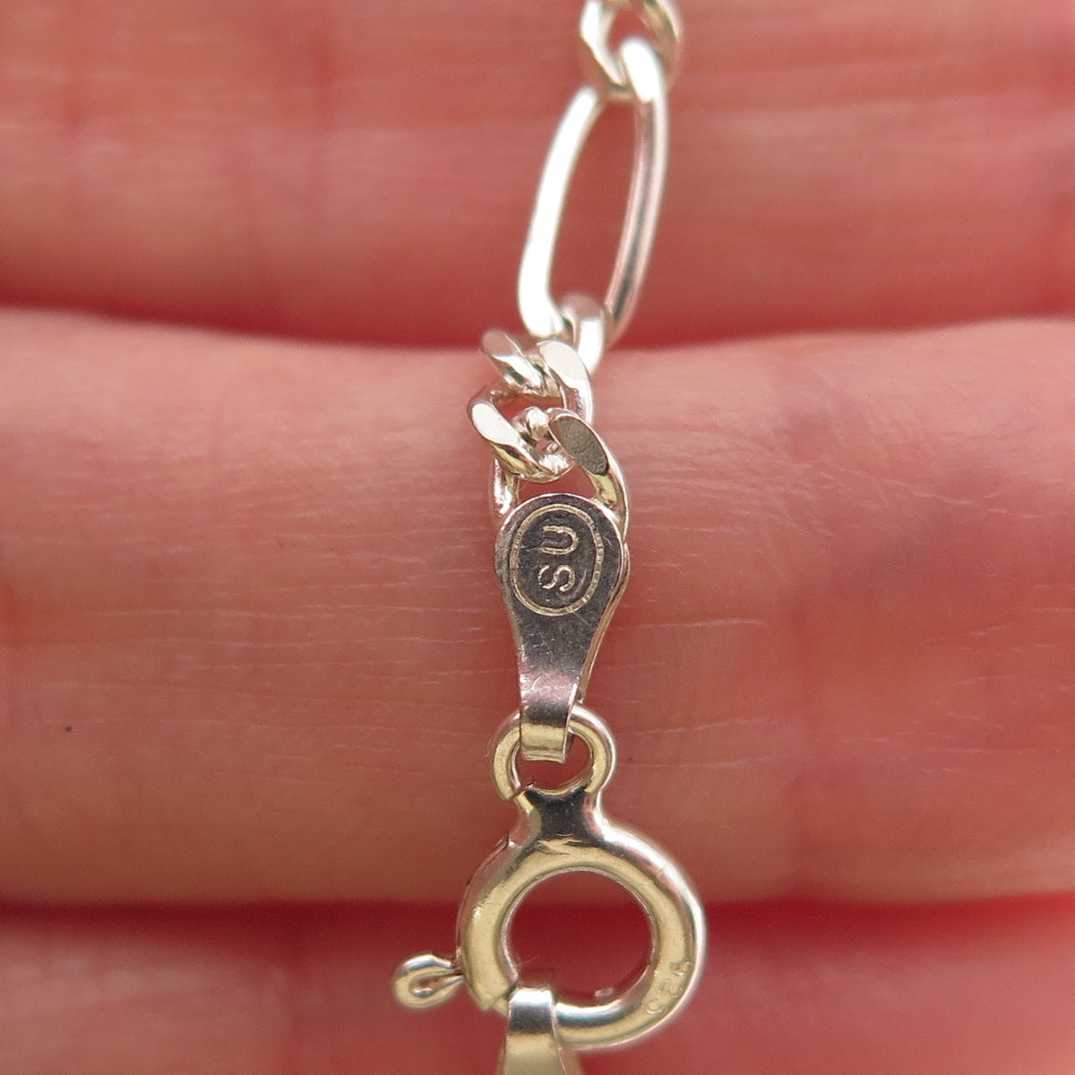 925 Sterling Silver Italy Figaro Link Bracelet 7"