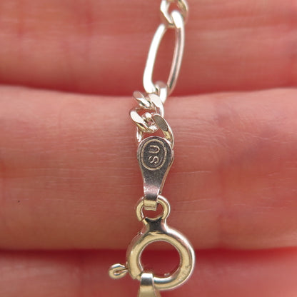 925 Sterling Silver Italy Figaro Link Bracelet 7"