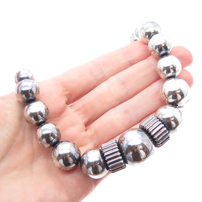 925 Sterling Silver Vintage Modernist Oxidized Beaded Chain Necklace 18"