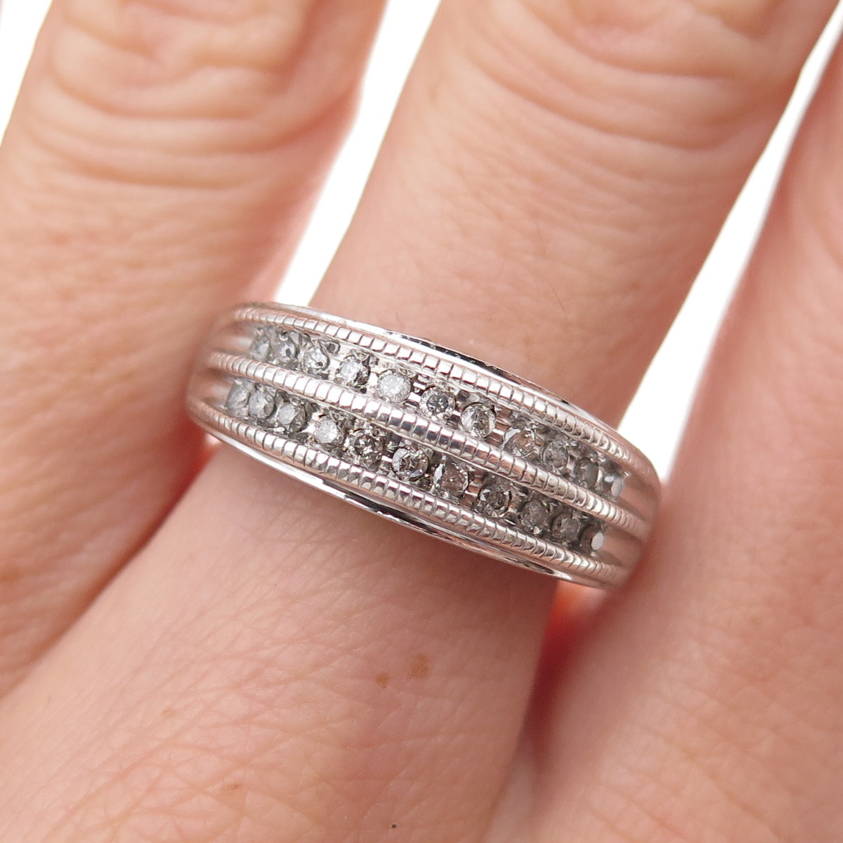 Sun 925 Sterling Silver Real Round-Cut Diamond Mom Heart Ring Size 7