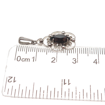 Sorrento 925 Sterling Silver Antique Art Deco Real Hematite Floral Charm Pendant
