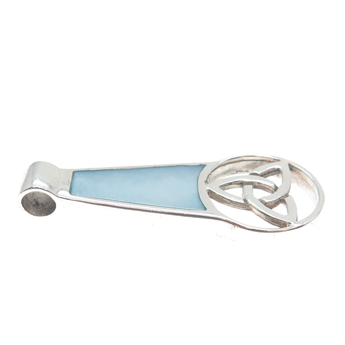 925 Sterling Silver Vintage Blue Mother-of-Pearl Triquetra Amulet Slide Pendant