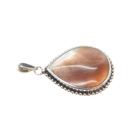 925 Sterling Silver Vintage Real Mother-of-Pearl Beaded Teardrop Charm Pendant