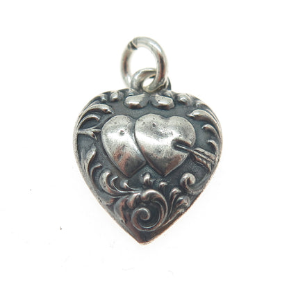 925 Sterling Silver Antique Couple of Hearts w/Arrow Oxidized Charm Pendant