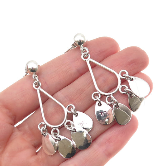 925 Sterling Silver Vintage Mexico Modernist Teardrop Dangle Earrings