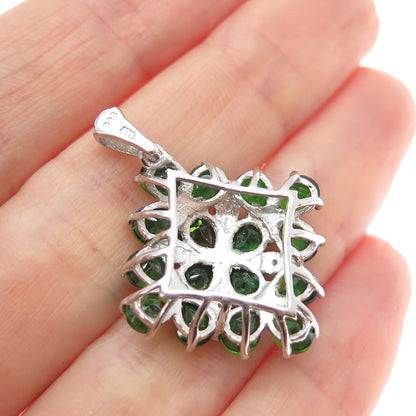 CHUCK CLEMENCY 925 Sterling Silver Real Diamond & Chrome Diopside Charm Pendant