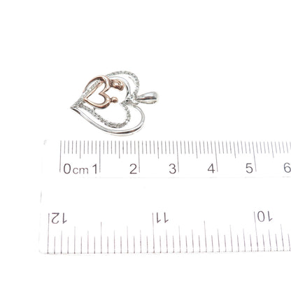 SUN 925 Sterling Silver 2-Tone Real Diamond Mom & Child Heart Charm Pendant