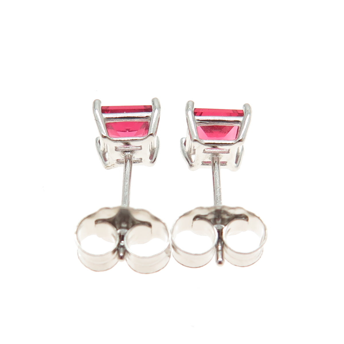 925 Sterling Silver Princess-Cut Shaped Fancy Pink C Z Stud Earrings