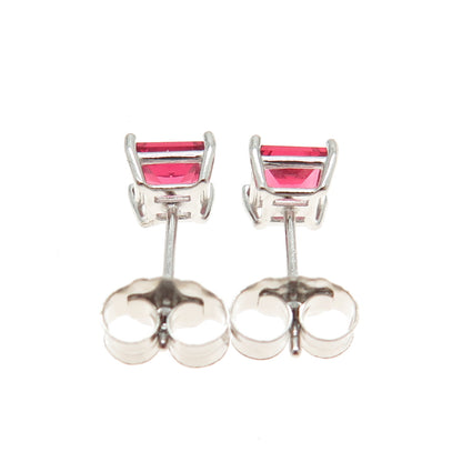 925 Sterling Silver Princess-Cut Shaped Fancy Pink C Z Stud Earrings