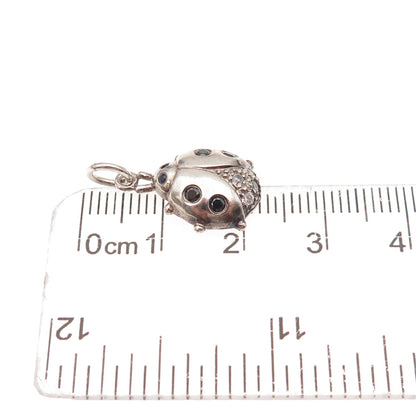 925 Sterling Silver Vintage Real Sapphire Spinel & C Z Ladybird Charm Pendant