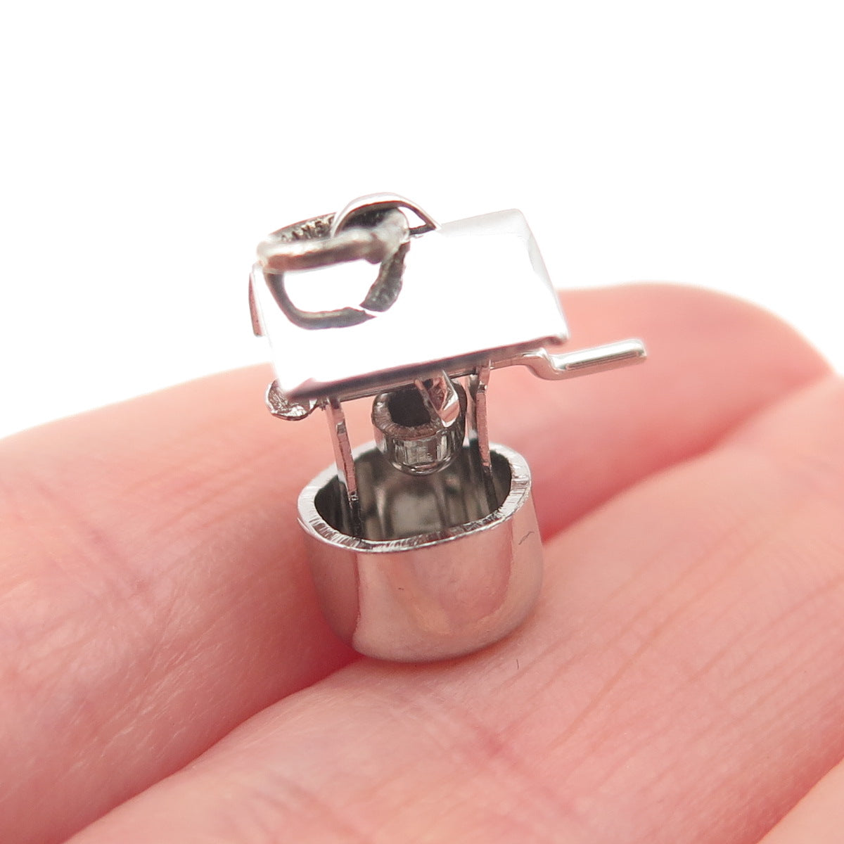 925 Sterling Silver Antique Art Deco Water Well 3D Mini Charm Pendant