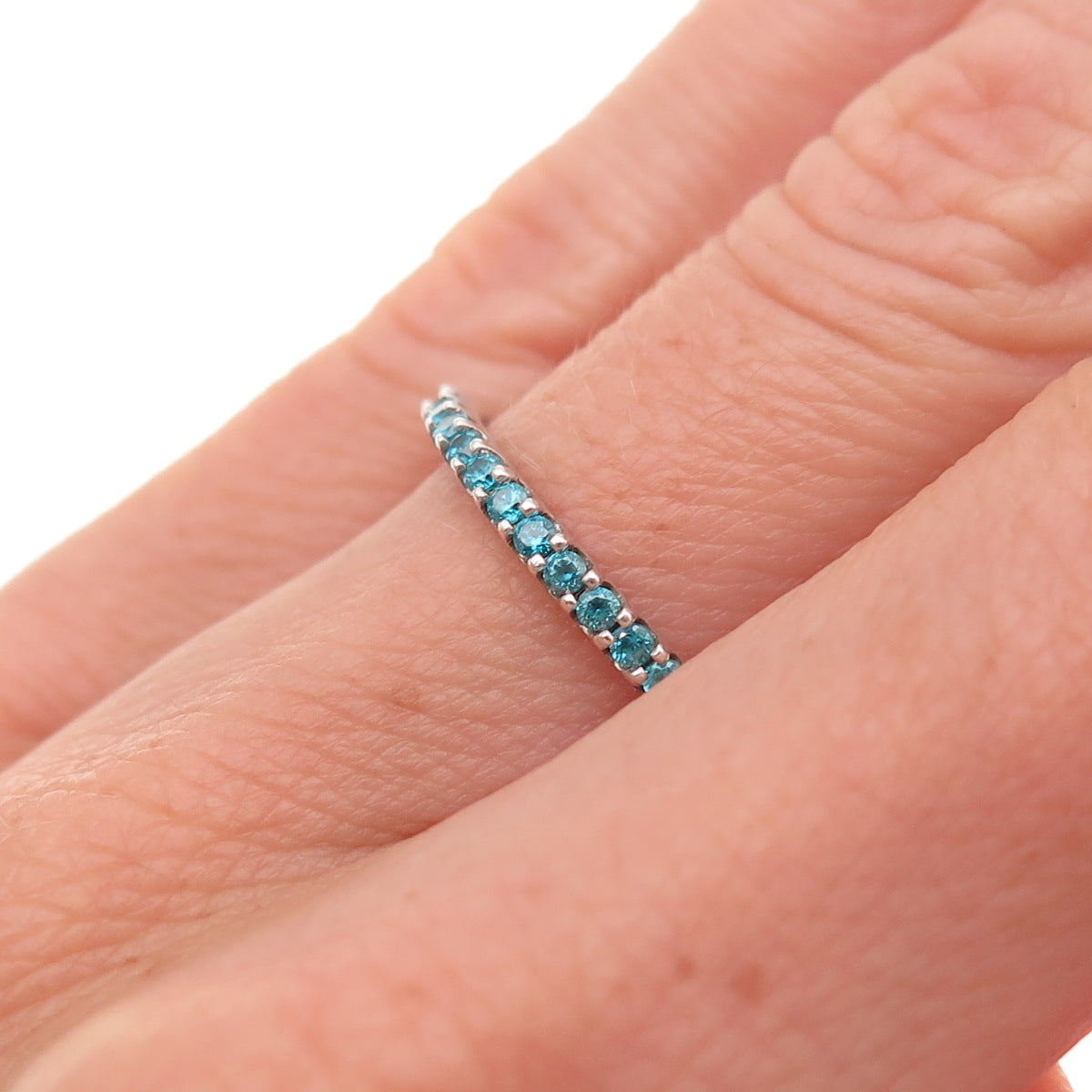 925 Sterling Silver Round-Cut Blue C Z Eternity All Around Band Ring Size 5