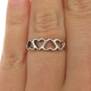 925 Sterling Silver Vintage Open Heart Ring Size 5.75