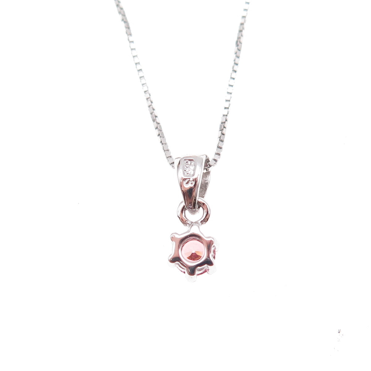925 Sterling Silver Swarovski Pink Crystal Box Chain Necklace 16-18"