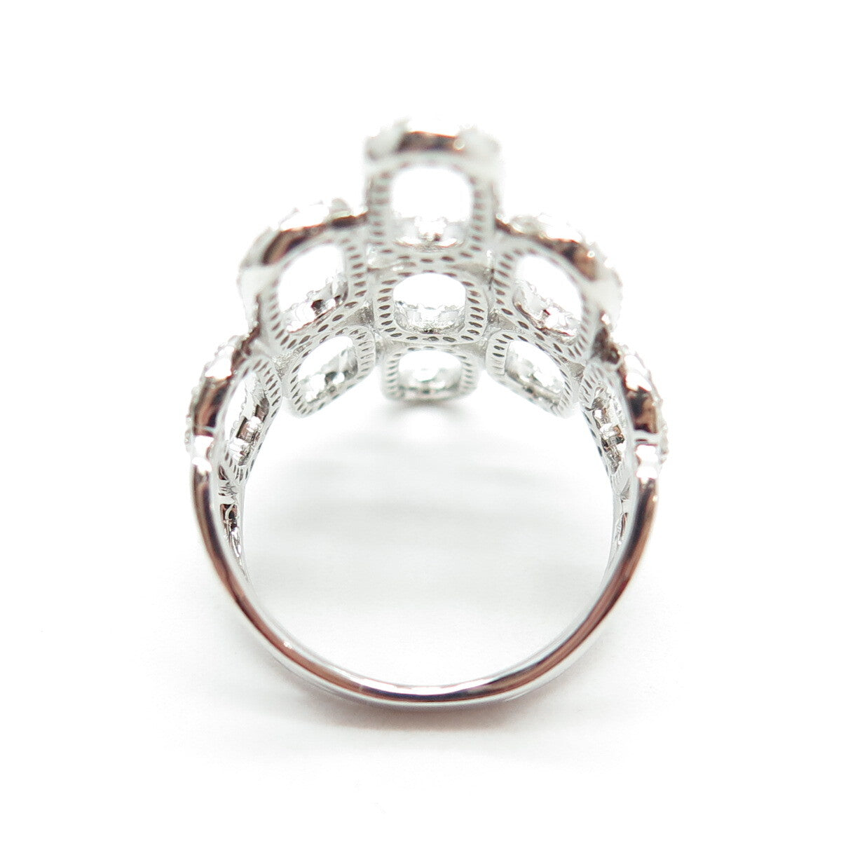925 Sterling Silver Real Round-Cut Diamond Oval Link Ring Size 7