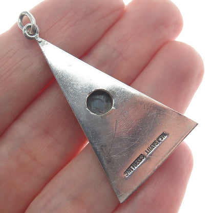 M&J SAVITT 925 Sterling Silver Vintage Real Hematite Gemstone Triangle Pendant