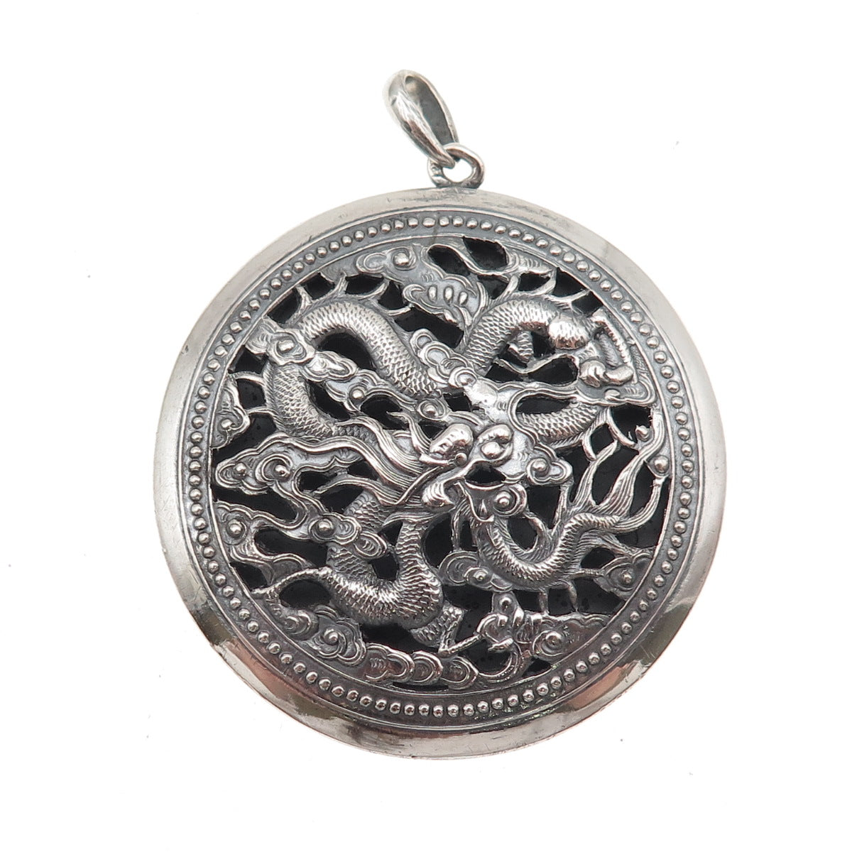 Ho Chi Minh 900 Silver Vintage Vietnam Dragon Oxidized Pendant