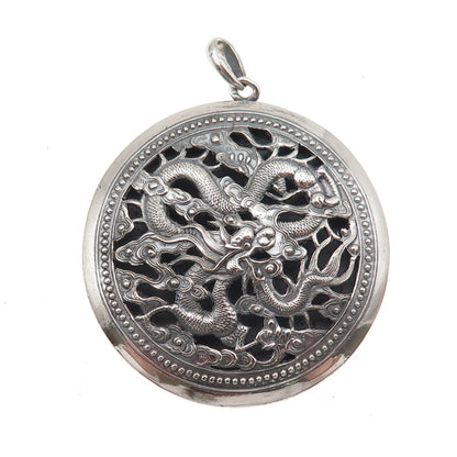 Ho Chi Minh 900 Silver Vintage Vietnam Dragon Oxidized Pendant