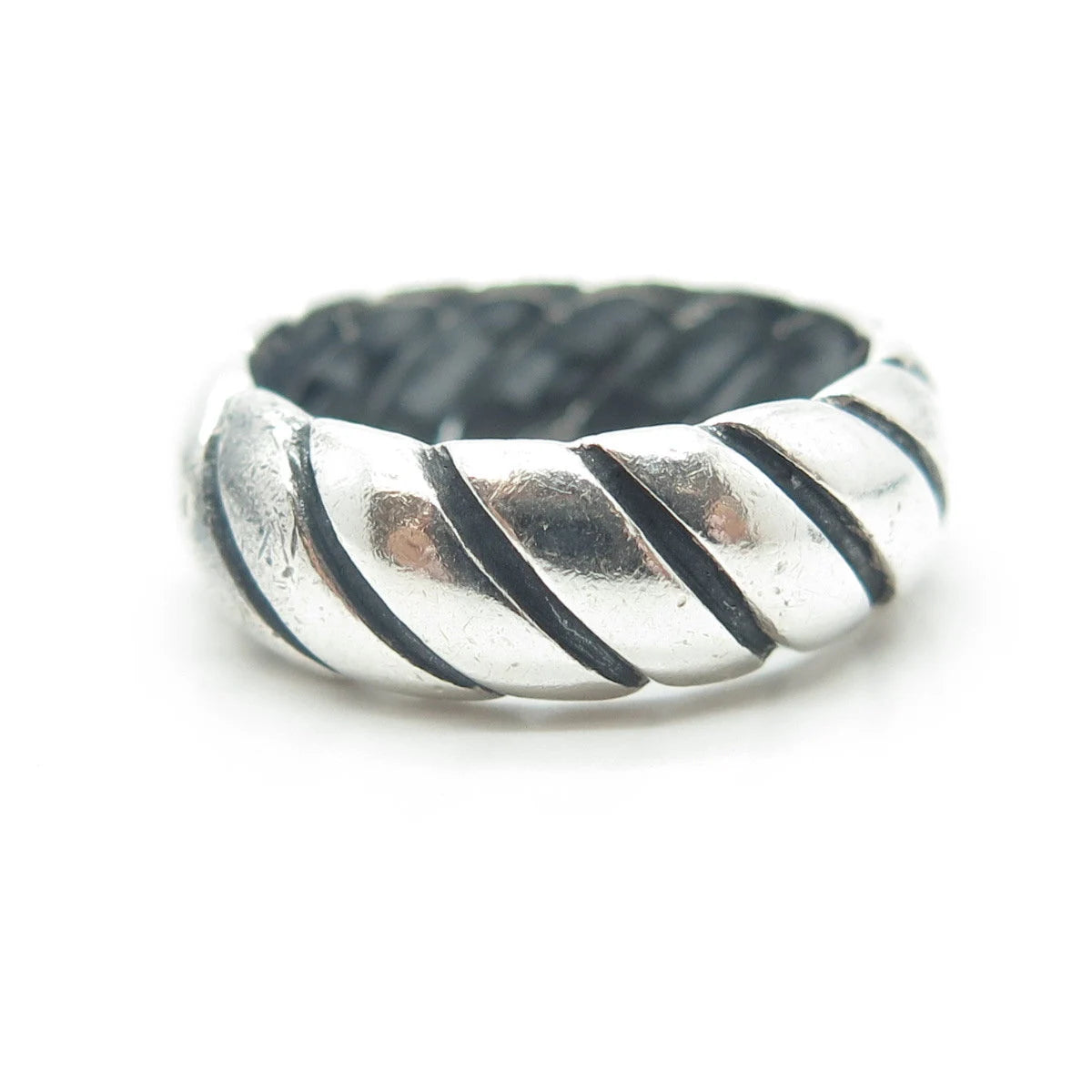 925 Sterling Silver Vintage Modernist Twisted Ribbed Band Ring Size 7.75