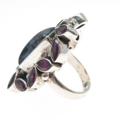 NICKY BUTLER Sterling Silver Vintage Sodalite Amethyst & Blue Topaz Ring Size 6