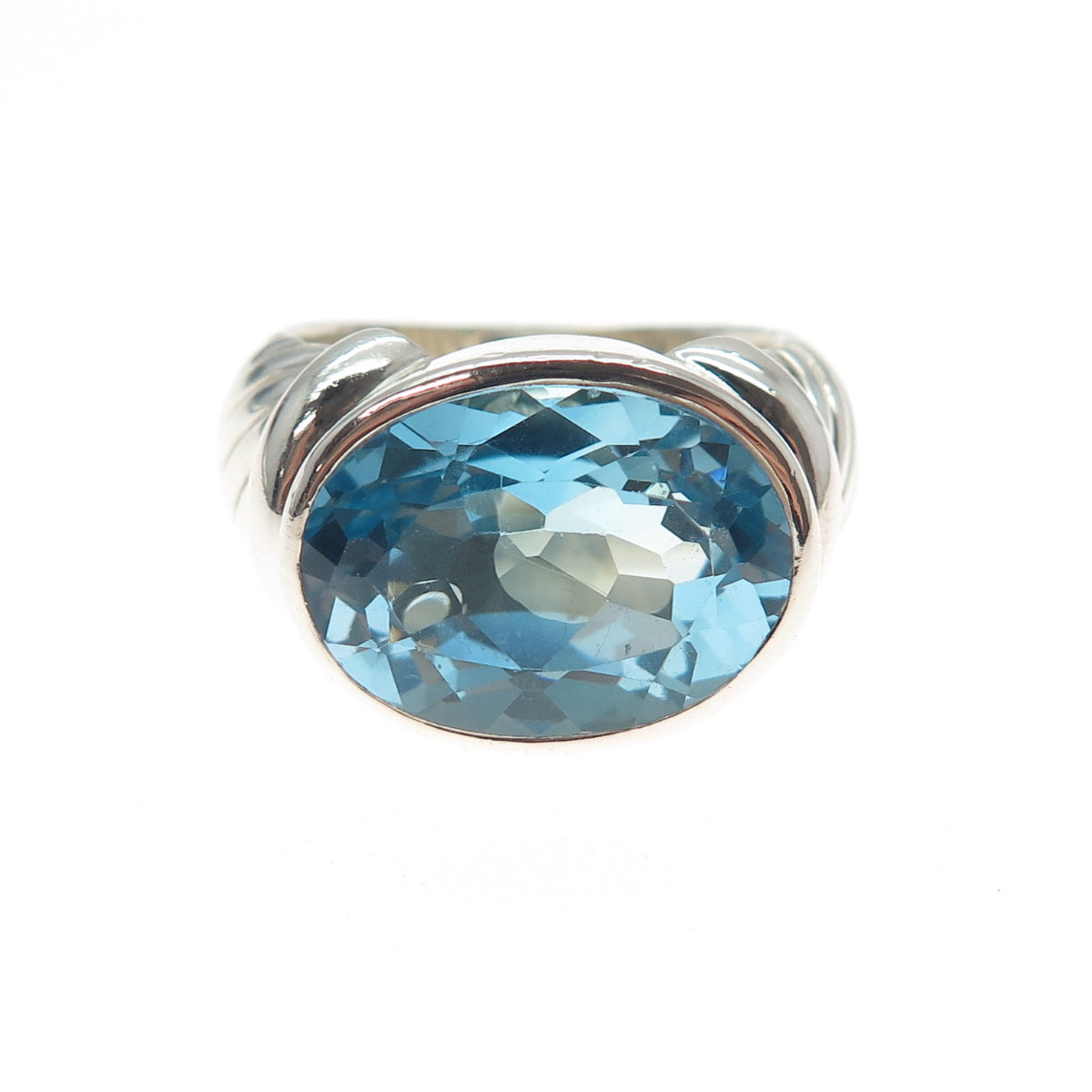 SAJEN 925 Sterling Silver Vintage Real Blue Topaz Modernist Ring Size 8.25