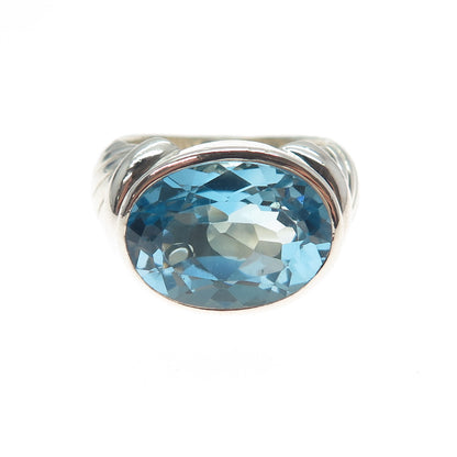 SAJEN 925 Sterling Silver Vintage Real Blue Topaz Modernist Ring Size 8.25