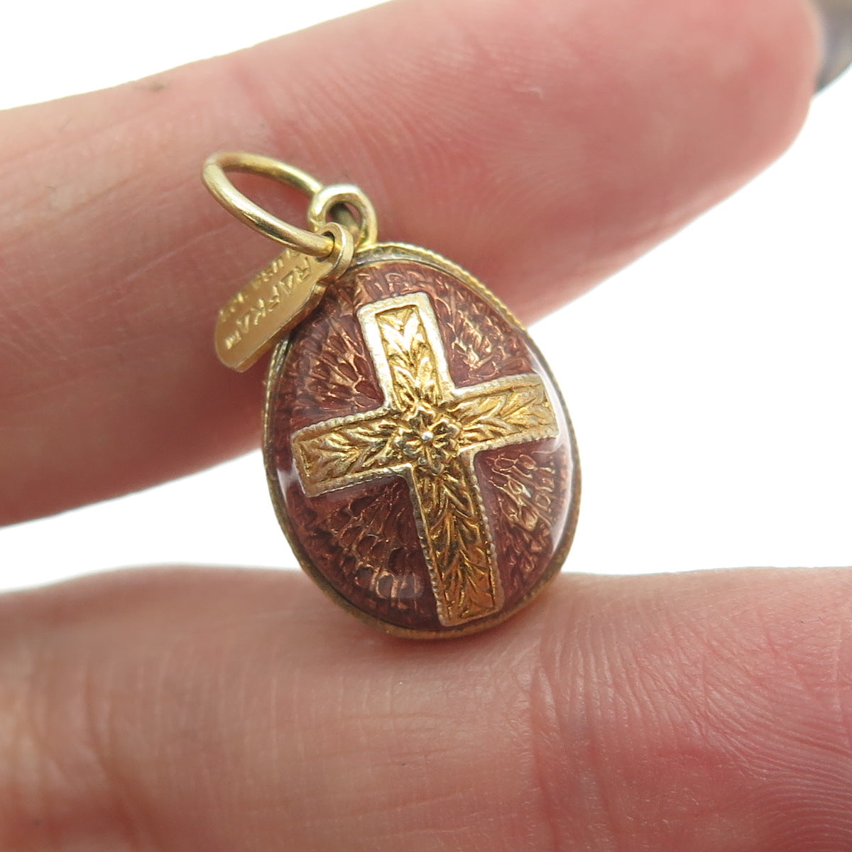 RAFKA Retired 925 Sterling Silver Vermeil Enamel Cross Easter Egg Charm Pendant